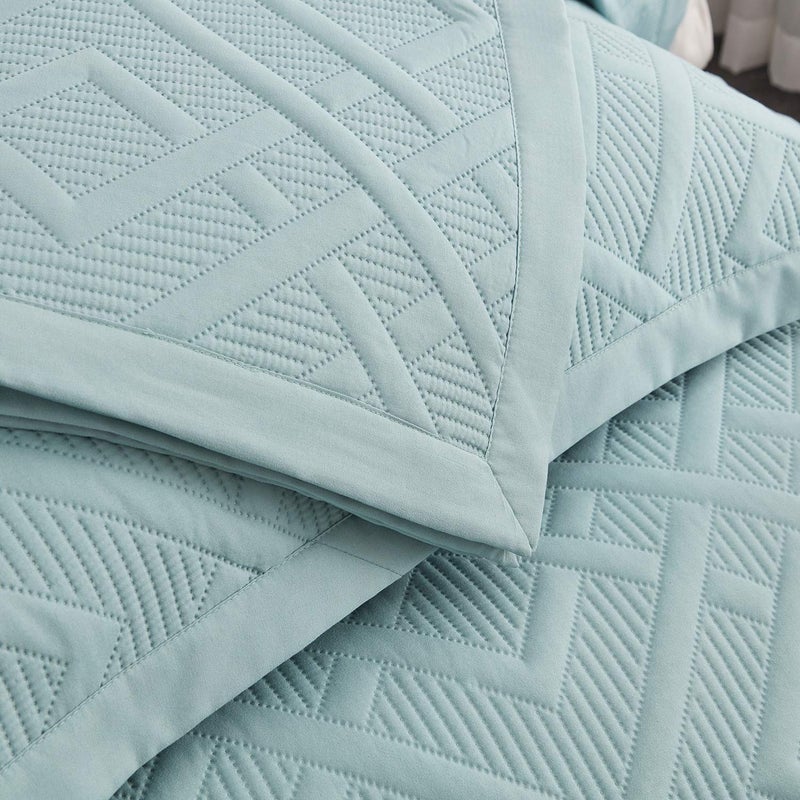 CHIXIN Quilt Queen Size - Geometric Pattern Bedspread Coverlet Set - Modern & Contemporary Style Bedding Cover, Ultrasonic Quilting, Reversible, Lightweight, 4 Piece, Seaglass - Image 4